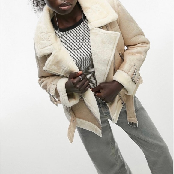 Jackets & Coats Beige Sherpa Shearling Biker